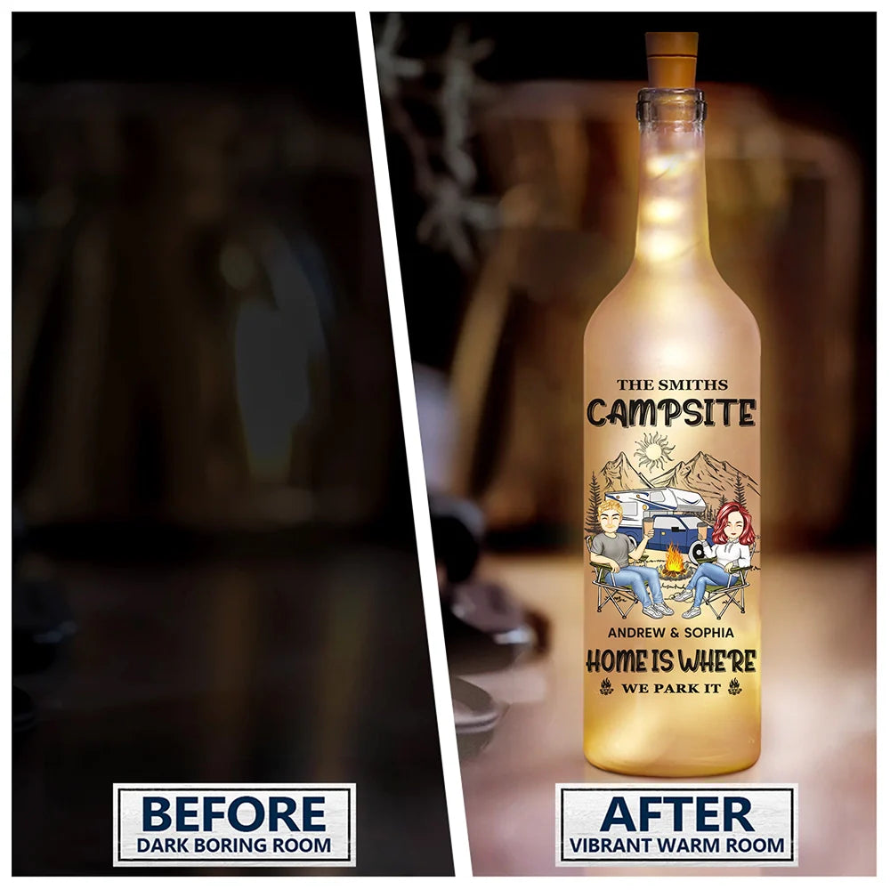 Husband And Wife Camping Partners For Life - Personalized Bottle Light
