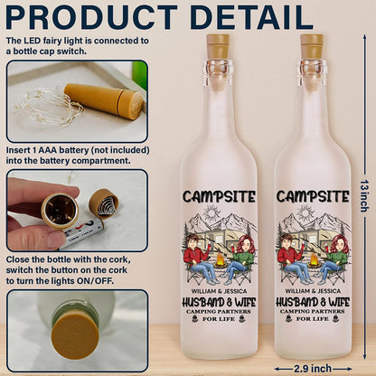 Husband And Wife Camping Partners For Life - Personalized Bottle Light