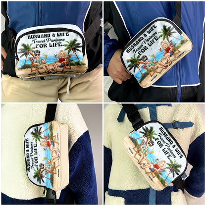 Travel,Gift For Husband,Gift For Wife,Gift For Boyfriend,Gift For Girlfriend,Gift For Couples,Happy - Travel Partners For Life - Personalized Crossbody Belt Bag