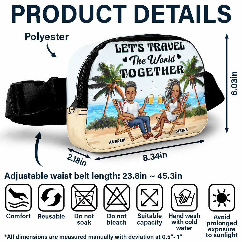 Travel,Gift For Husband,Gift For Wife,Gift For Boyfriend,Gift For Girlfriend,Gift For Couples,Happy - Travel Partners For Life - Personalized Crossbody Belt Bag