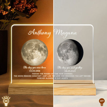 Memorial Keepsake Lost Loved One Moon Phase Art Sympathy Gift Personalized Acrylic Plaque With LED Night Light