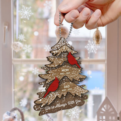 Cardinals Always With You Memorial Christmas Personalized 2-Layer Wooden Ornament, Christmas Decor, Sympathy Gift, Remembrance Gift