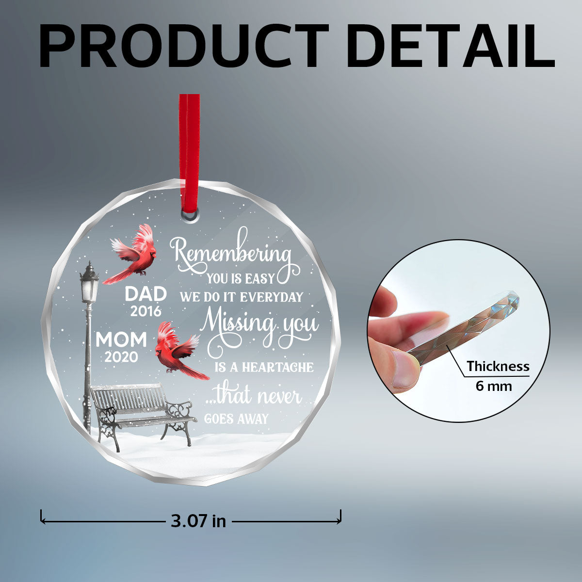 Cardinals Remembering You Memorial Personalized Glass Ornament, Christmas Decoration, Memorial Gift, Sympathy Gift