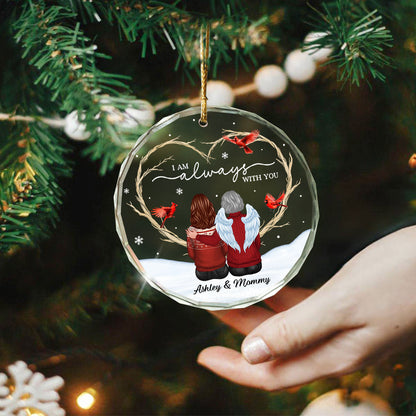 Cardinals Heart Branch Memorial Personalized Glass Ornament, Sympathy Keepsake