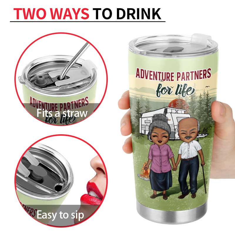 Camping Couple Adventure Partners For Life - Gift For Couple - Personalized Custom Tumbler