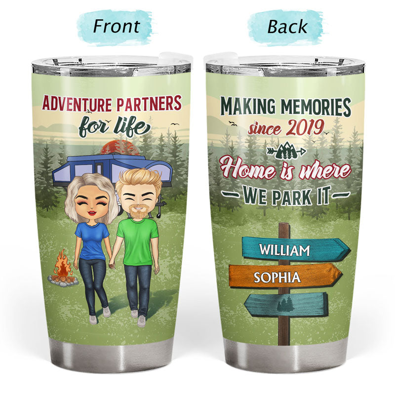 Camping Couple Adventure Partners For Life - Gift For Couple - Personalized Custom Tumbler