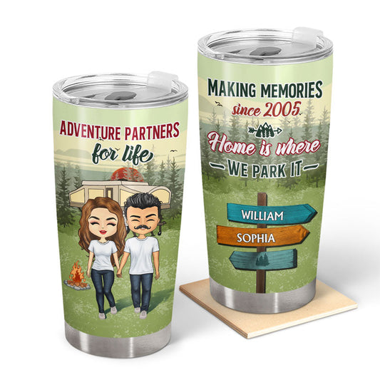Camping Couple Adventure Partners For Life - Gift For Couple - Personalized Custom Tumbler