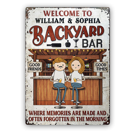 Backyard Bar Funny Couple Where Memories Are Made - Gift For Couples - Personalized Custom Classic Metal Signs