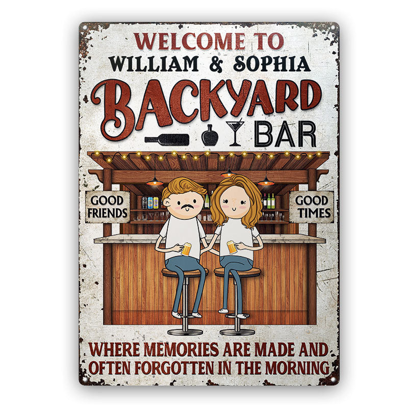Backyard Bar Funny Couple Where Memories Are Made - Gift For Couples - Personalized Custom Classic Metal Signs