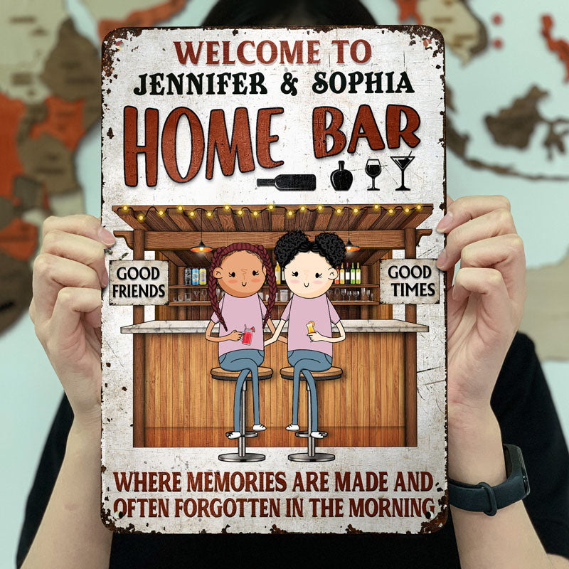Backyard Bar Funny Couple Where Memories Are Made - Gift For Couples - Personalized Custom Classic Metal Signs