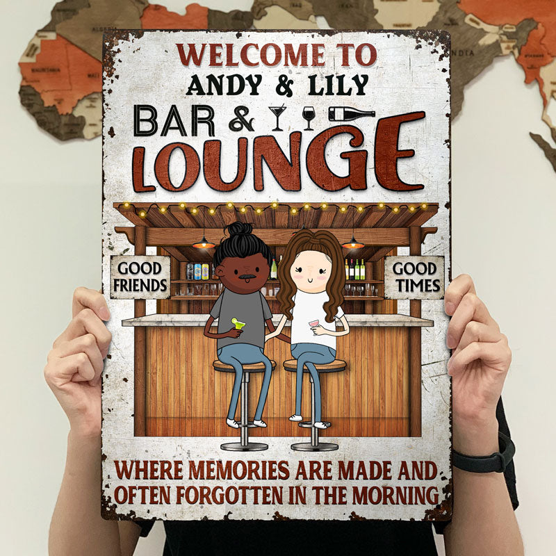 Backyard Bar Funny Couple Where Memories Are Made - Gift For Couples - Personalized Custom Classic Metal Signs