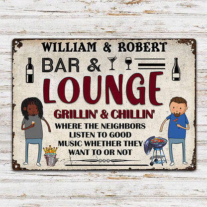 Funny Family The Patio Bar Where The Neighbors Listen To Good Music - Backyard Sign - Personalized Custom Classic Metal Signs