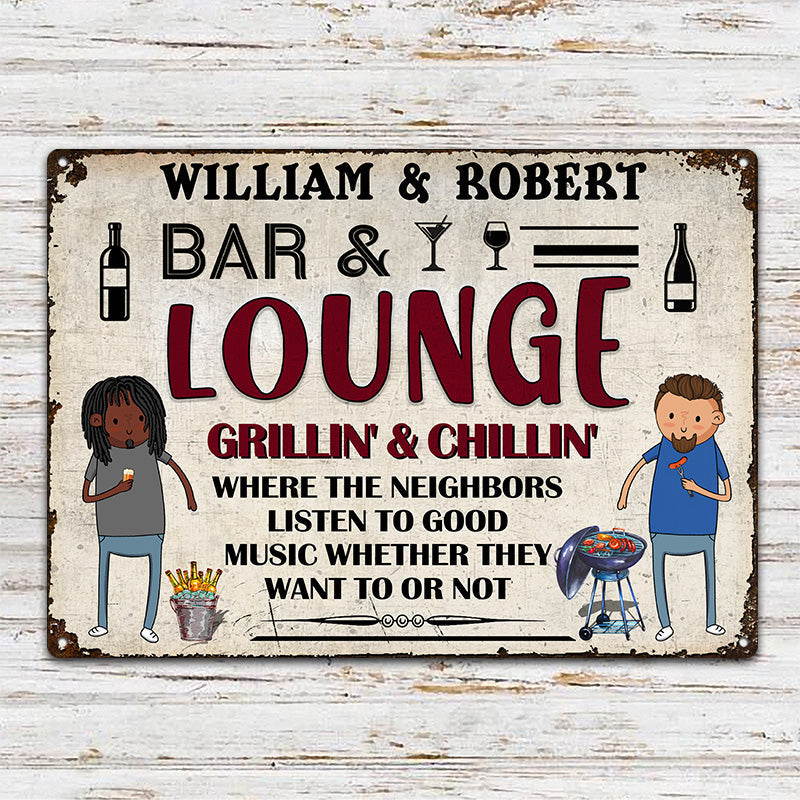 Funny Family The Patio Bar Where The Neighbors Listen To Good Music - Backyard Sign - Personalized Custom Classic Metal Signs