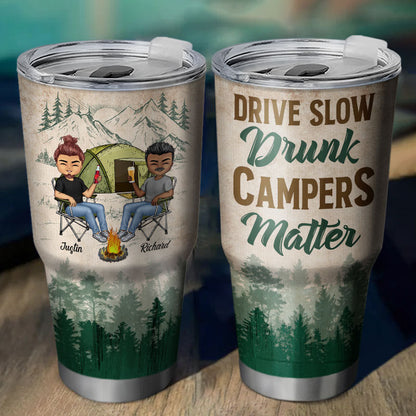 Let's Sit By The Campfire Husband Wife Camping - Couple Gift - Personalized Custom 30 Oz Tumbler