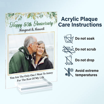 Custom Photo Husband Wife Annoy For The Rest Of My Life - Gift For Couple - Personalized Custom Vertical Rectangle Acrylic Plaque