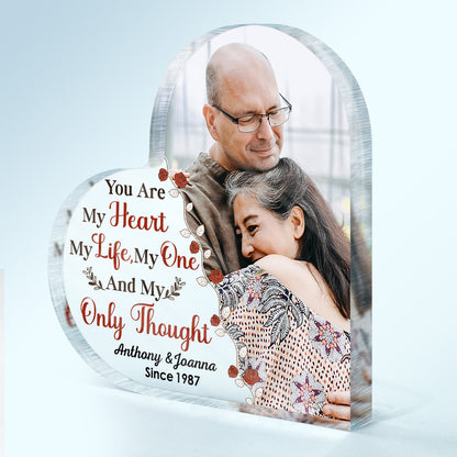 Custom Photo My Favorite Place In All The World - Anniversary Gift For Couple - Personalized Custom Heart Shaped Acrylic Plaque