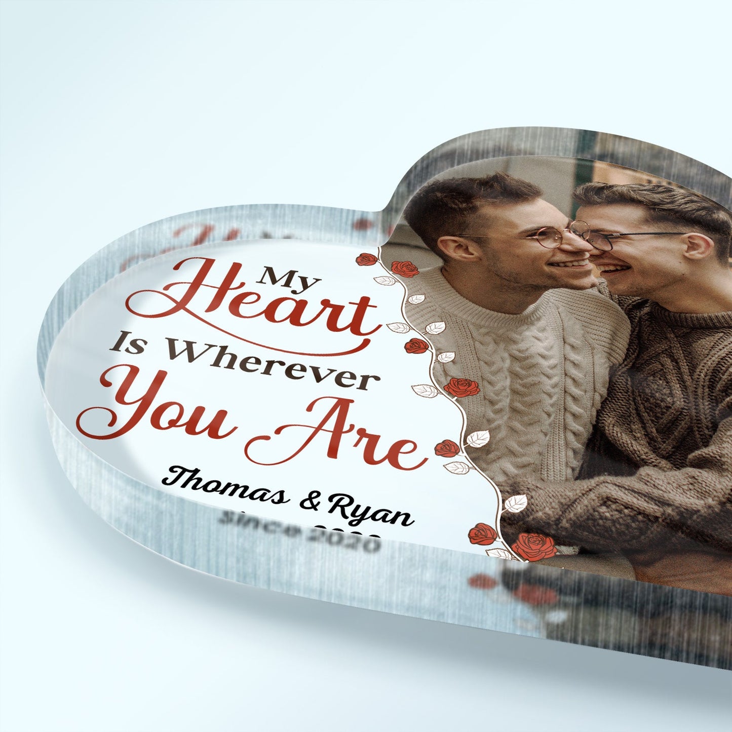 Custom Photo My Favorite Place In All The World - Anniversary Gift For Couple - Personalized Custom Heart Shaped Acrylic Plaque