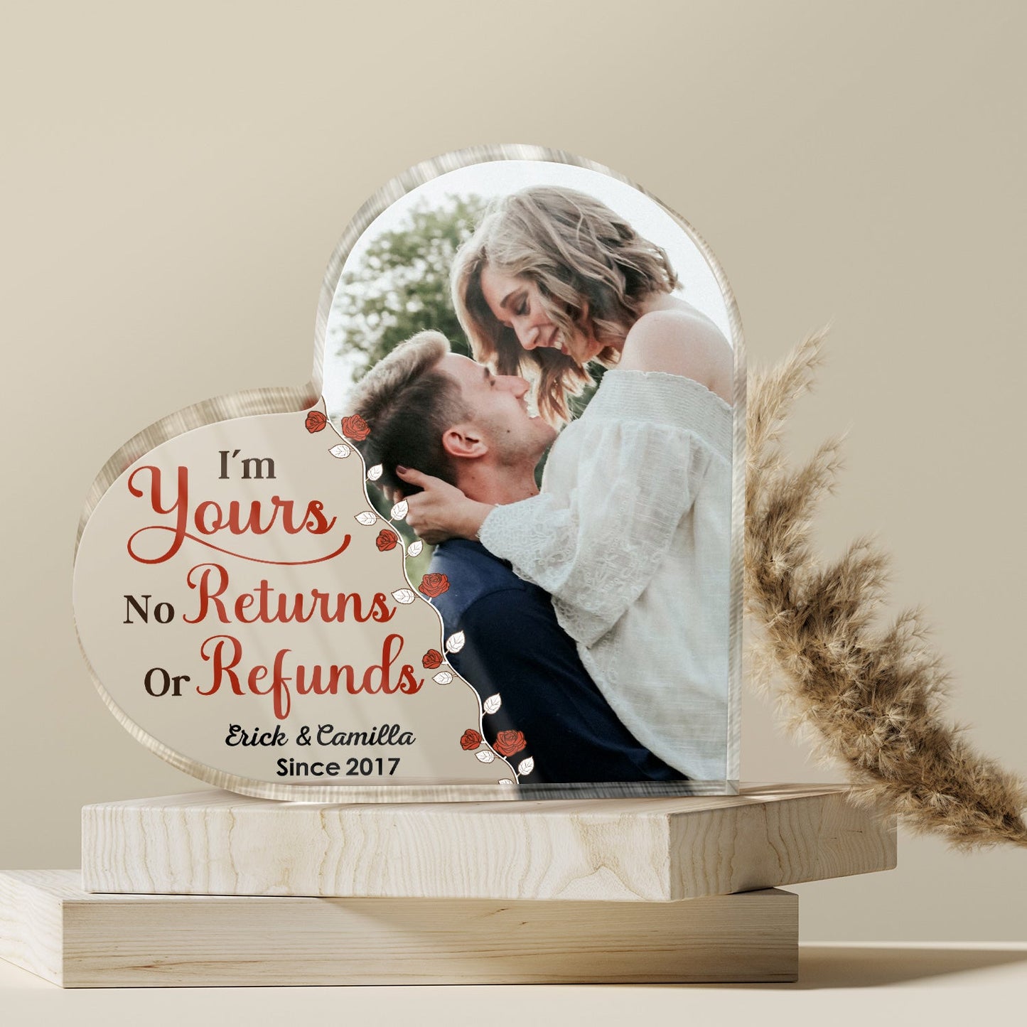 Custom Photo My Favorite Place In All The World - Anniversary Gift For Couple - Personalized Custom Heart Shaped Acrylic Plaque