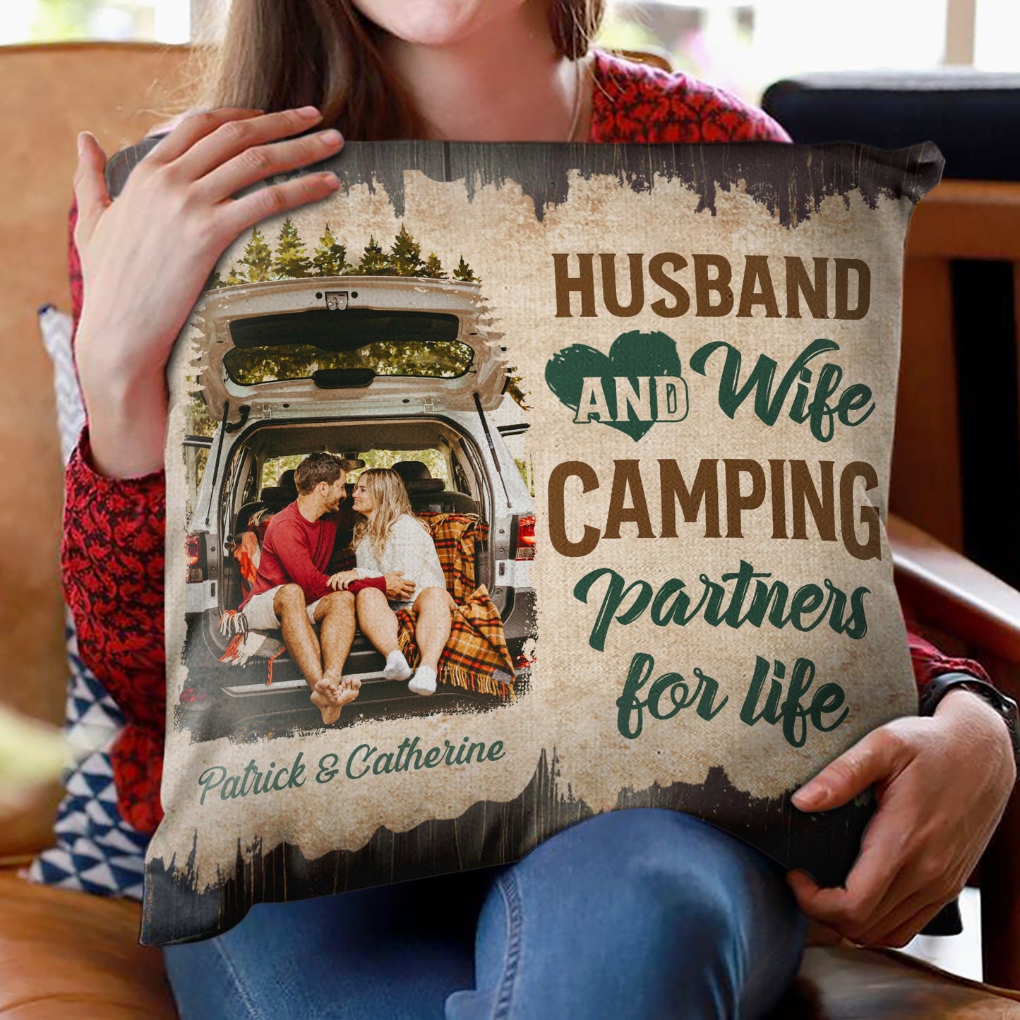 Custom Photo Let‘s Sit By The Campfire Husband Wife Camping - Gift For Camping Couples - Personalized Custom Pillow