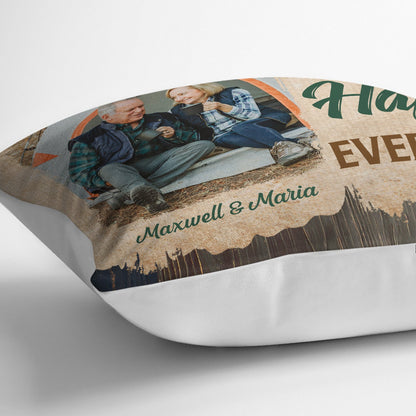 Custom Photo Let‘s Sit By The Campfire Husband Wife Camping - Gift For Camping Couples - Personalized Custom Pillow