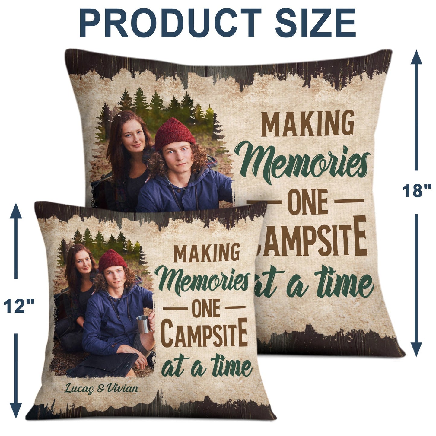 Custom Photo Let‘s Sit By The Campfire Husband Wife Camping - Gift For Camping Couples - Personalized Custom Pillow