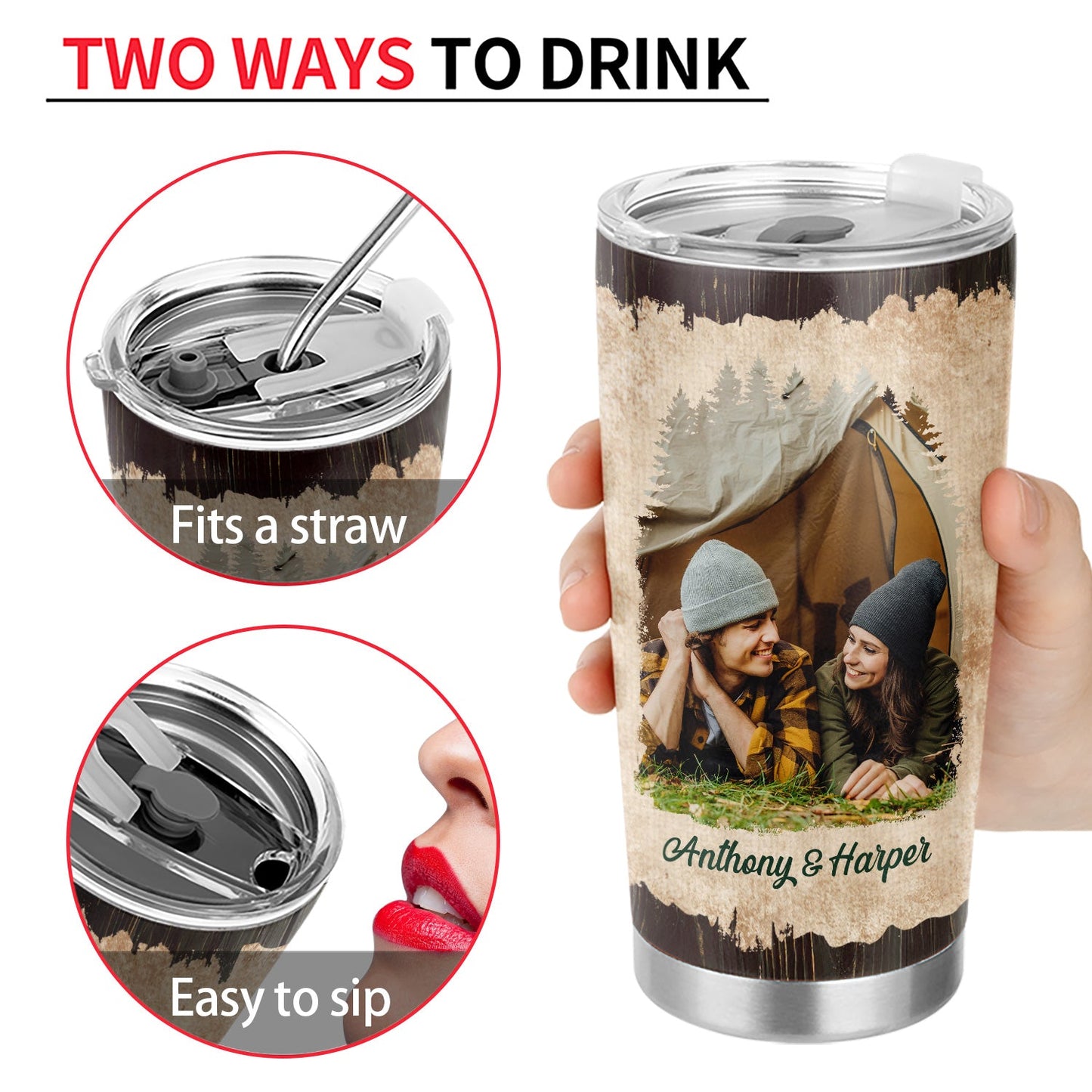 Custom Photo Camping Partners For Life Husband Wife - Gift For Couples - Personalized Custom Tumbler