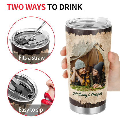 Custom Photo Camping Partners For Life Husband Wife - Gift For Couples - Personalized Custom Tumbler