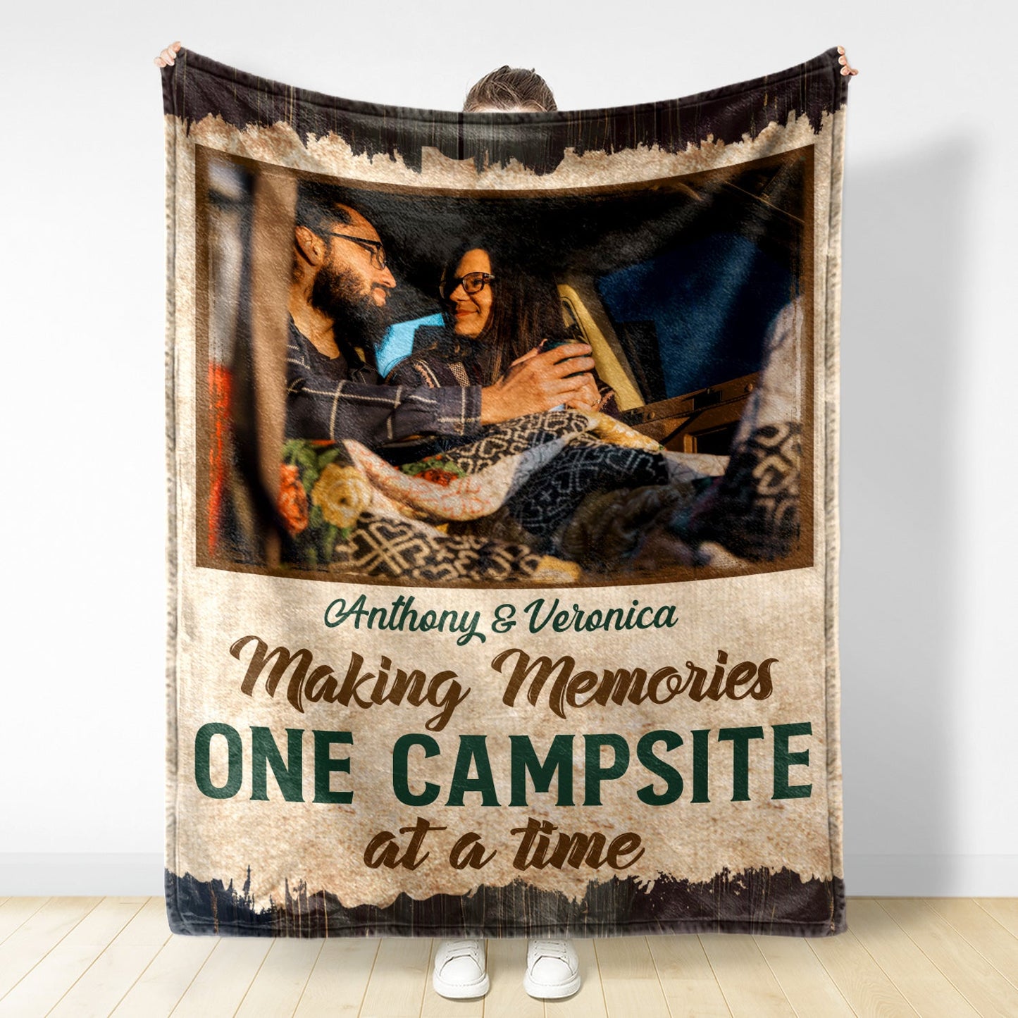 Custom Photo Husband & Wife Camping Partners For Life - Gift For Camping Couples - Personalized Custom Fleece Blanket