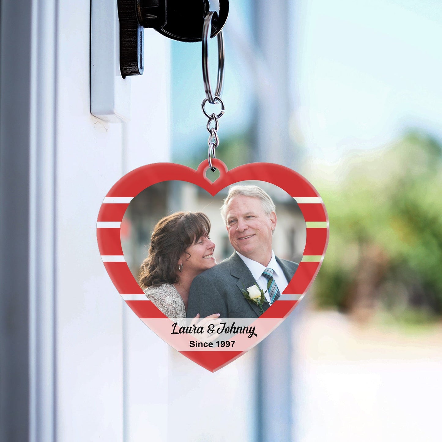 Custom Photo Heart Couple Together Since - Gift For Couples - Personalized Custom Heart Shaped Acrylic Keychain