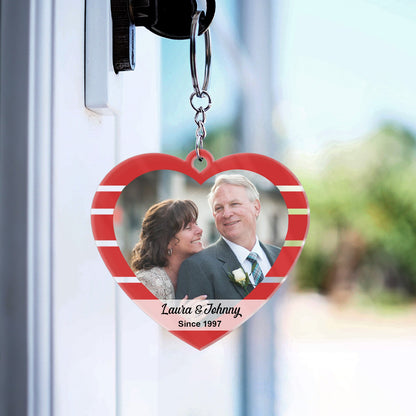 Custom Photo Heart Couple Together Since - Gift For Couples - Personalized Custom Heart Shaped Acrylic Keychain