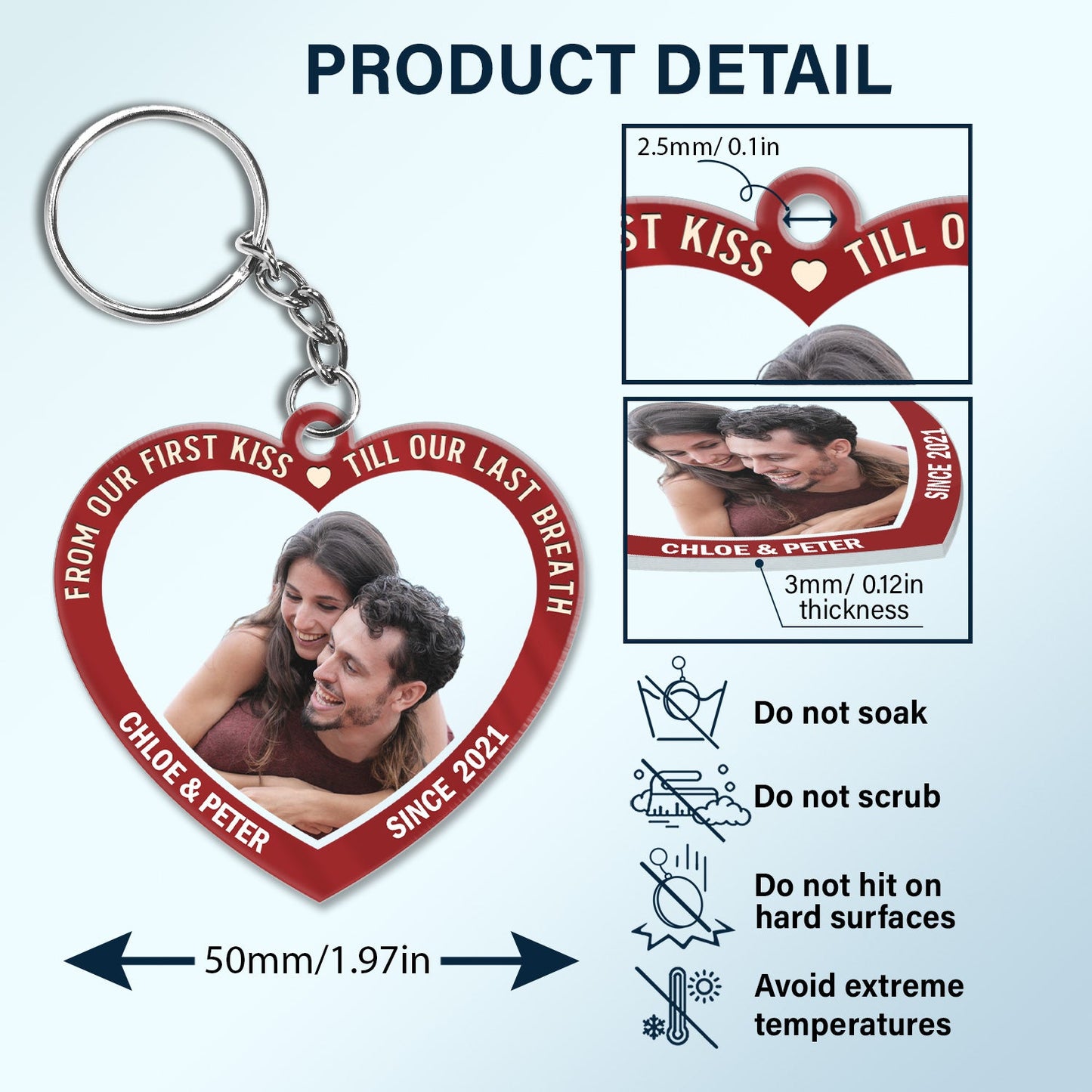 Custom Photo From Our First Kiss Till Our Last Breath - Gift For Couples - Personalized Custom Heart Shaped Acrylic Keychain