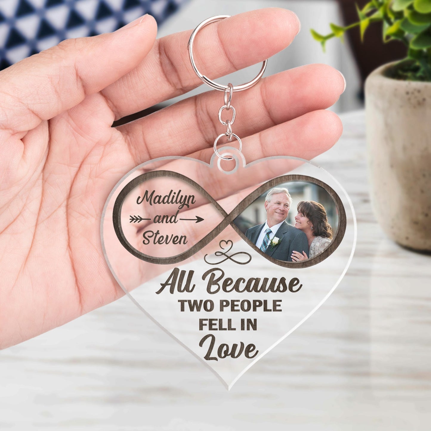 Custom Photo God Knew My Heart Needed You - Anniversary Gift For Couples - Personalized Custom Heart Shaped Acrylic Keychain