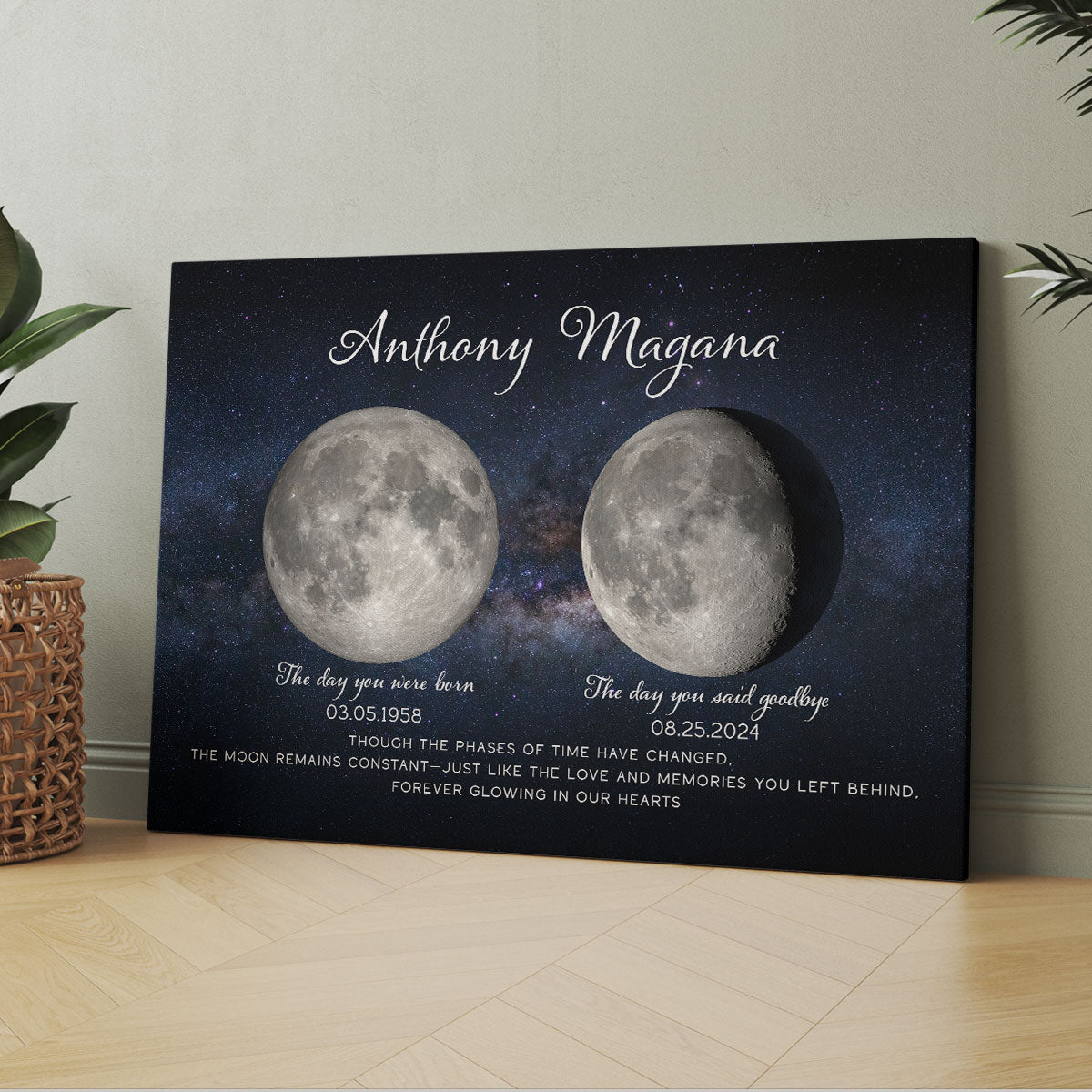 Lost Loved One Moon Phase Art Memorial Sympathy Gift Personalized Canvas