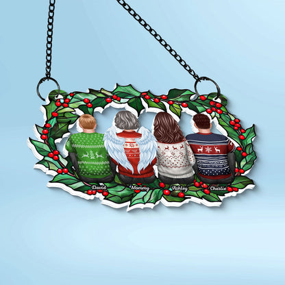 Family Sitting Back View Holly Branch Personalized Suncatcher, Heartfelt Memorial Gift For Your Loved One