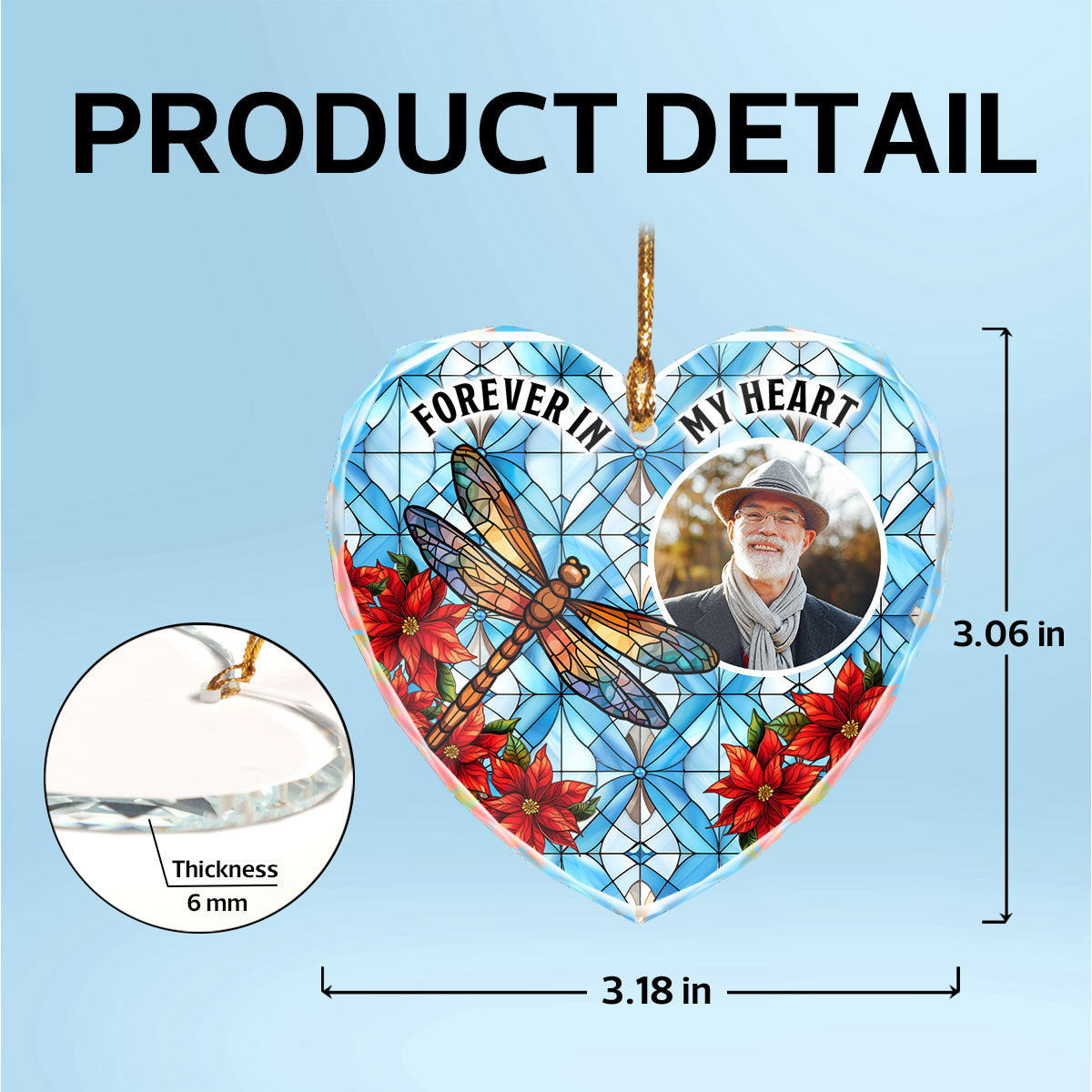 Upload Photo I'm Always With You Memorial Personalized Heart Glass Ornament