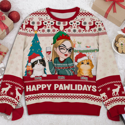 Happy Pawlidays To Cat Mom - Personalized Custom All-Over-Print Sweatshirt