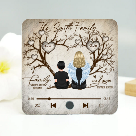 Family Heart Tree Sitting Personalized Music Fridge Magnet, Home Decoration, Anniversary Gift For Family, Gift For Husband, Wife