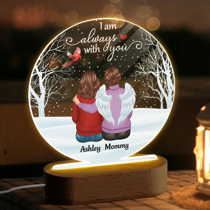 Cardinal Always With You Memorial Snow Personalized Circle Acrylic Plaque LED Lamp Night Light