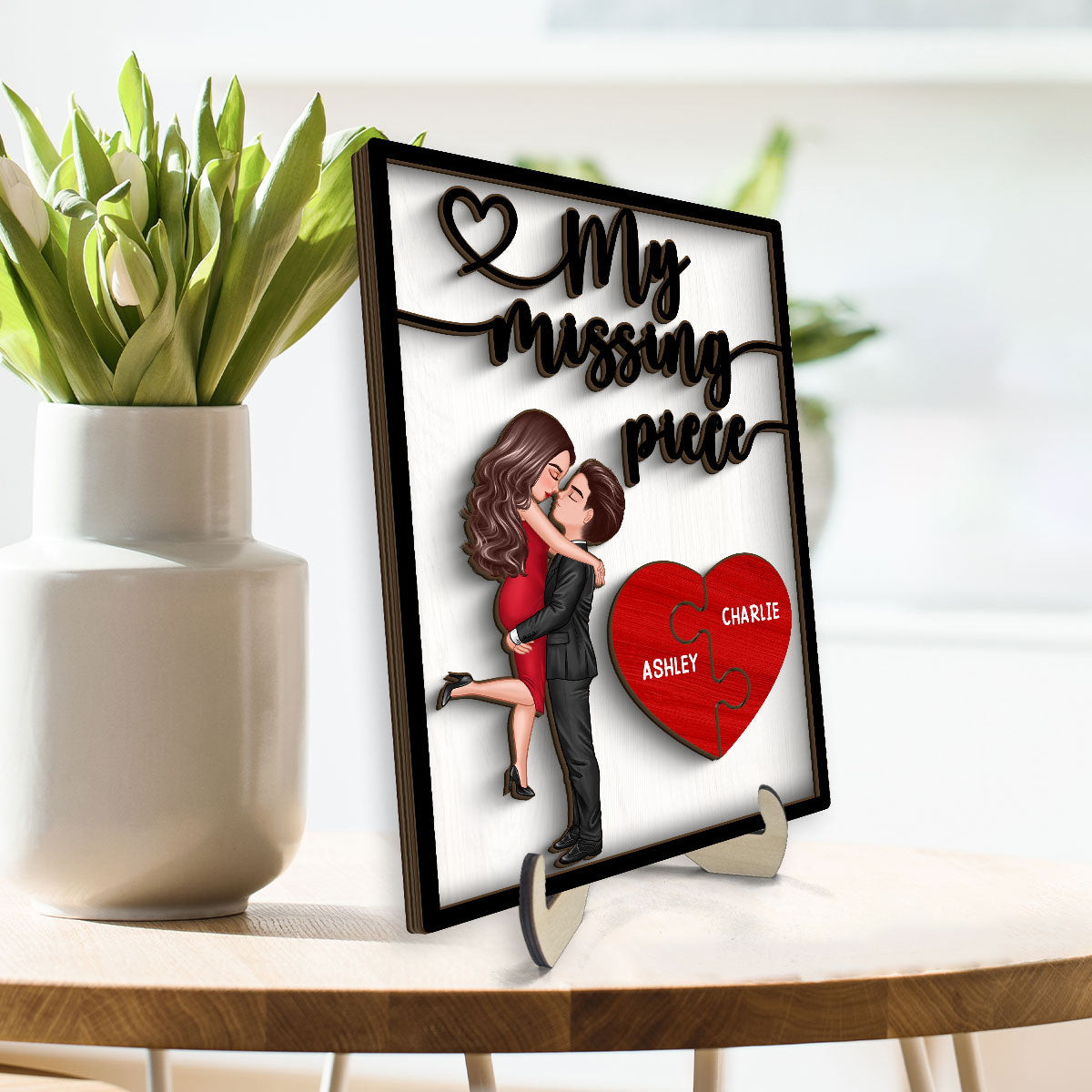 My Missing Piece Valentine‘s Day Gift For Her Gift For Him Heart Pieces Personalized 2-Layer Wooden Plaque