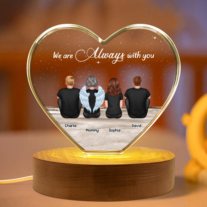 Always With You Sky Family Members, Memorial Personalized Premium Crystal Heart LED, Sympathy Gift