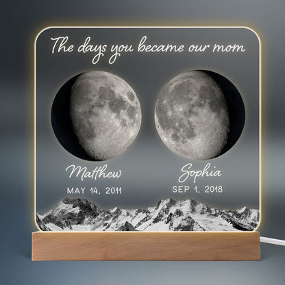 The Day You Became Mom Grandma Custom Birth Moon Phase Personalized Acrylic Warm LED Night Light, Mother's Day Gift