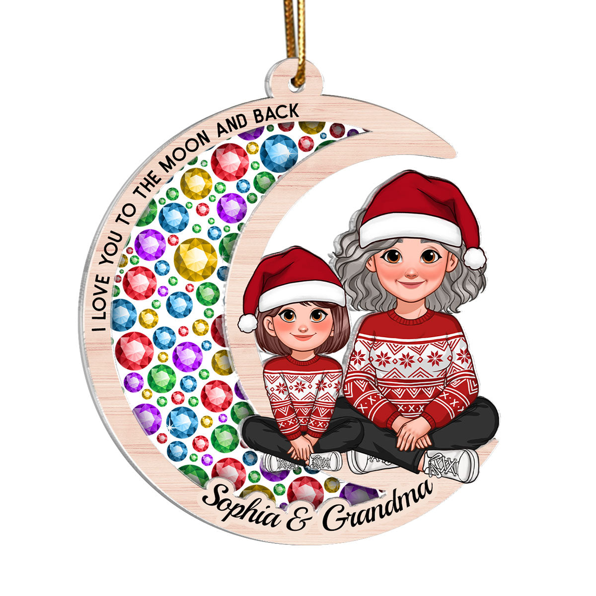 Gorgeous Moon Grandma Grandkid I Love You To The Moon And Back Christmas Personalized 2-Layer Acrylic Ornament