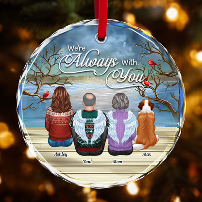 Always With You Christmas Family Sitting Back View Memorial Personalized Glass Ornament, Remembrance Gift, Sympathy Gift