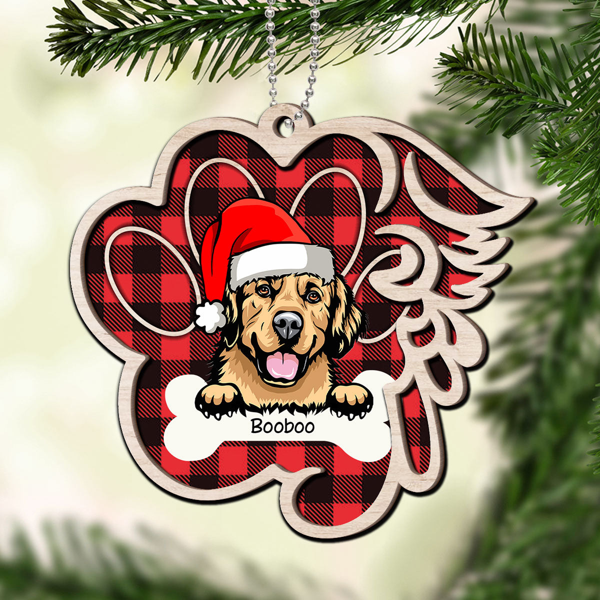 Paw & Wing Memorial Dog Personalized Christmas 2-Layer Wooden Ornament