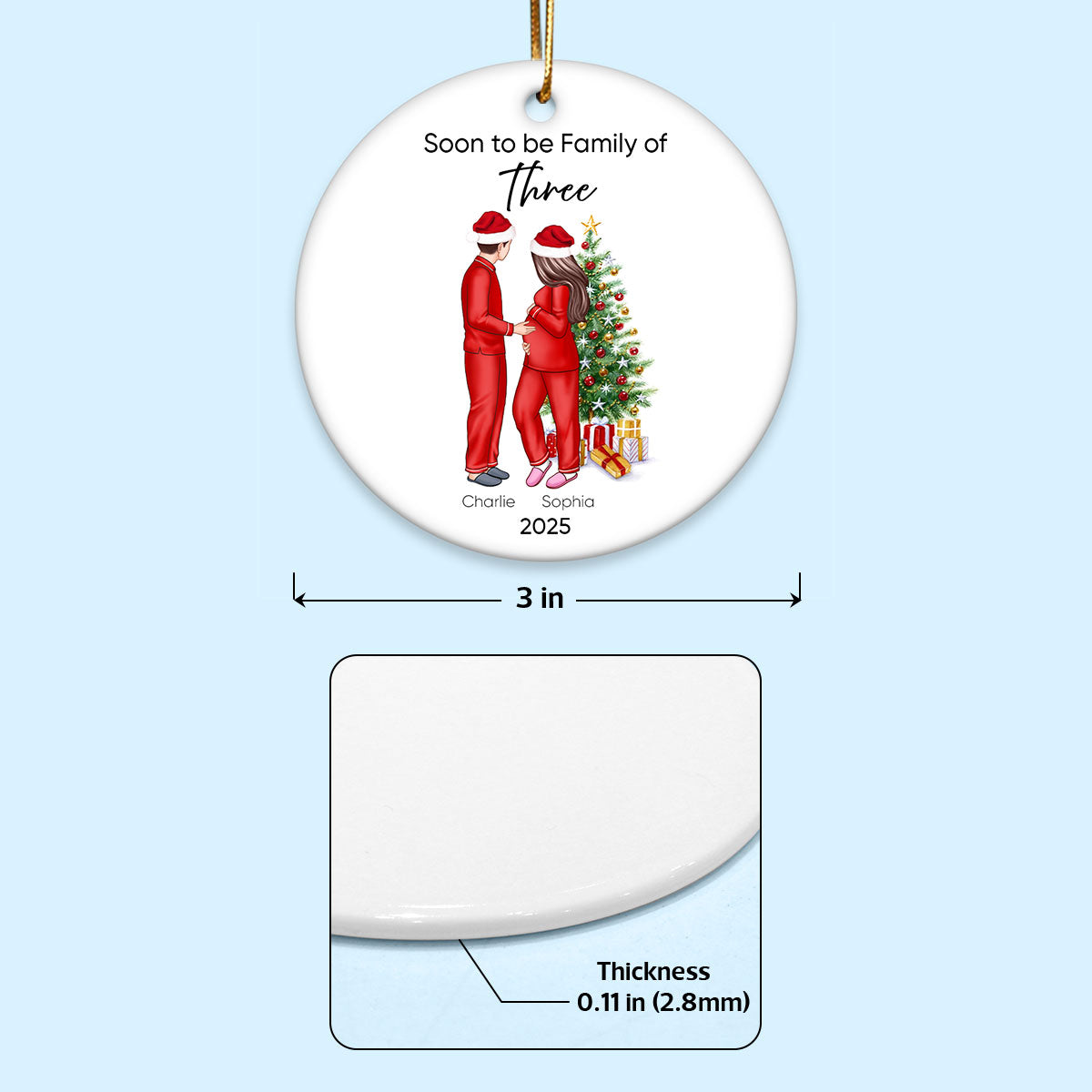 Soon to be Family of 3 Christmas Ornament, Pregnancy Custom Family Ornament, Expecting New Baby Ornament, Mom to be Gift