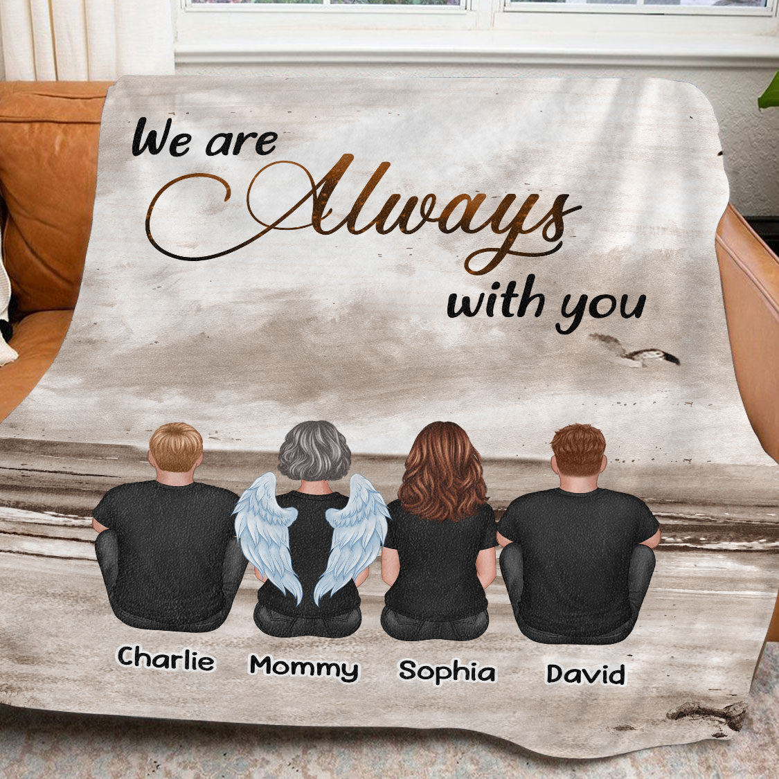 Always With You Sky Family Members, Memorial Personalized Fleece Blanket, Sympathy Gift