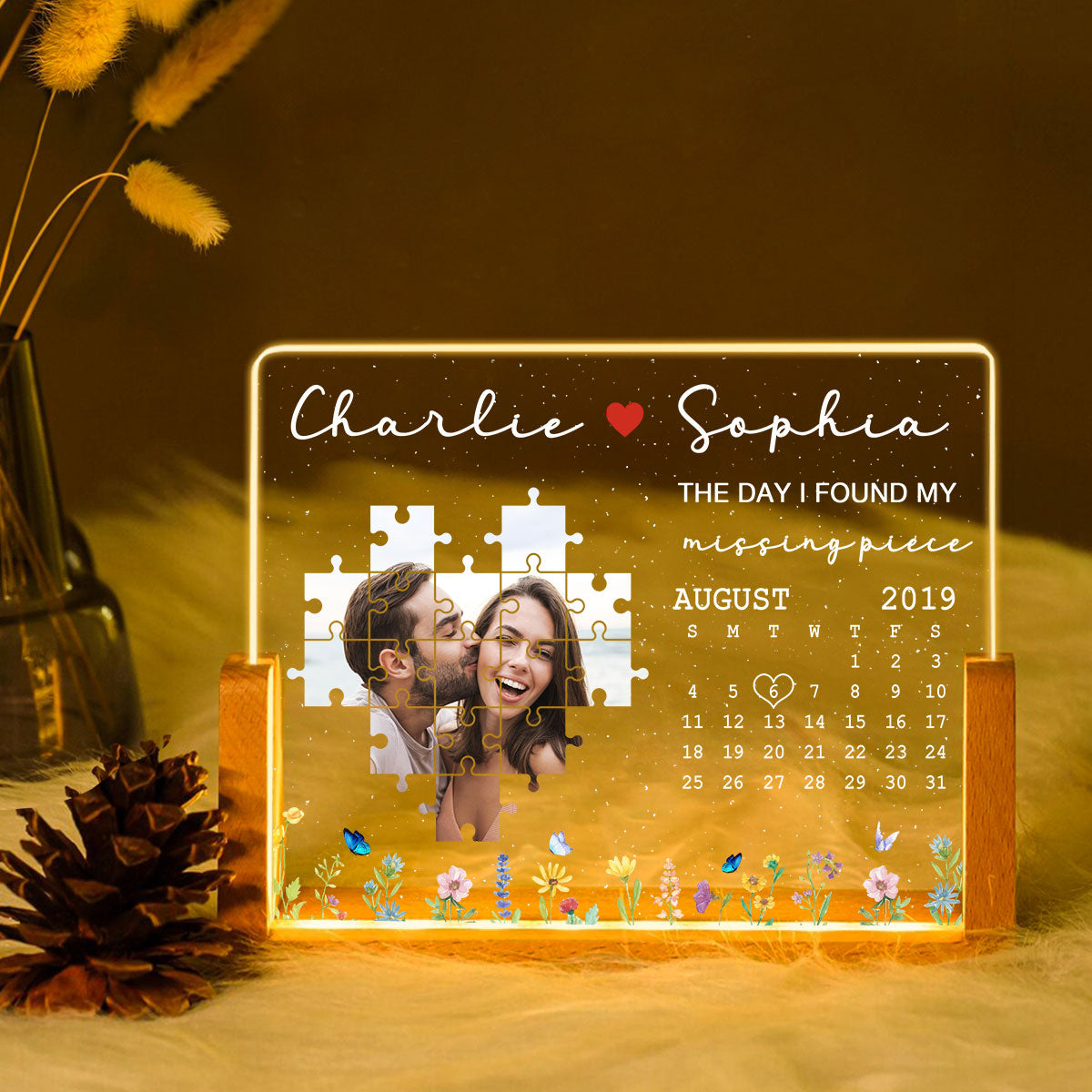 The Day I Found My Missing Piece Upload Photo Puzzle Calendar Personalized U-Base Acrylic LED Night Light