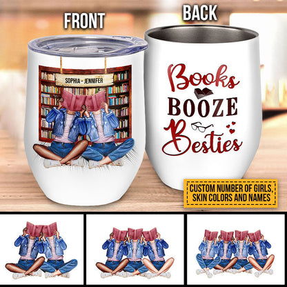 Reading Bestie Books Booze Besties White Custom Wine Tumbler, Bff Wine Tumbler, Gift For Friends