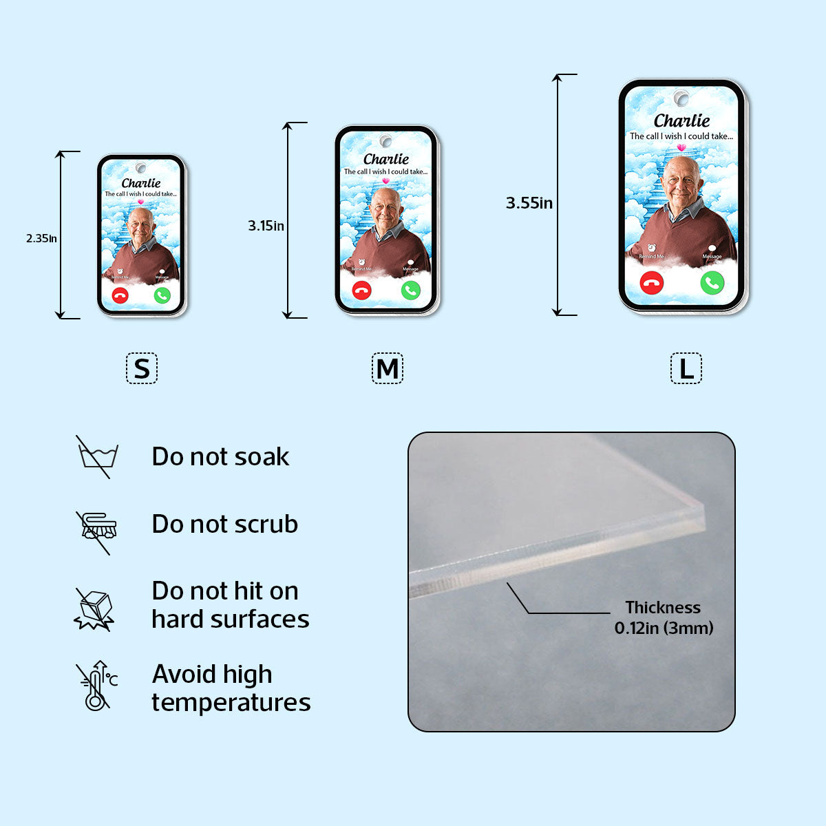 The Call I Wish I Could Take Memorial Sympathy Gift Remembrance Keepsake Photo Inserted Blue Sky Personalized Acrylic Keychain