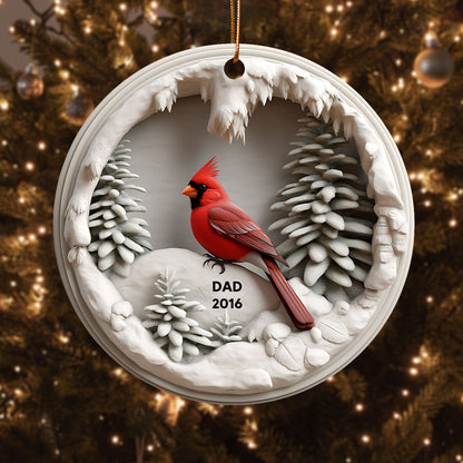 3D Effect Cardinals In Winter Cave Christmas Personalized Acrylic Ornament, Remembrance Gift, Sympathy Gift